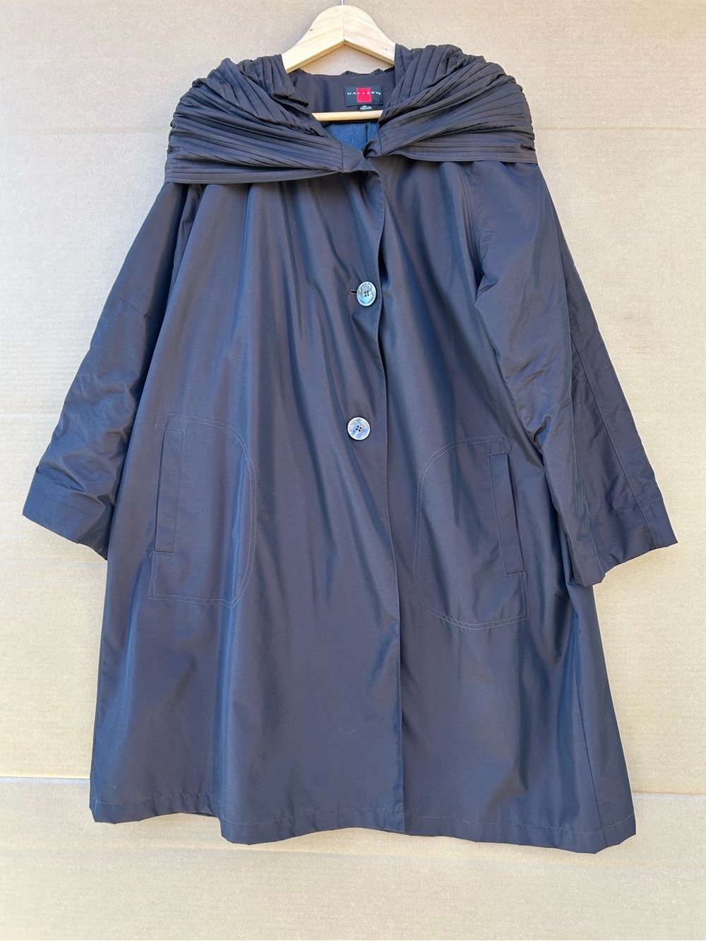 Gallery Pleated Collared Jacket Women’s XL Brown Swing Coat Button Waterproof